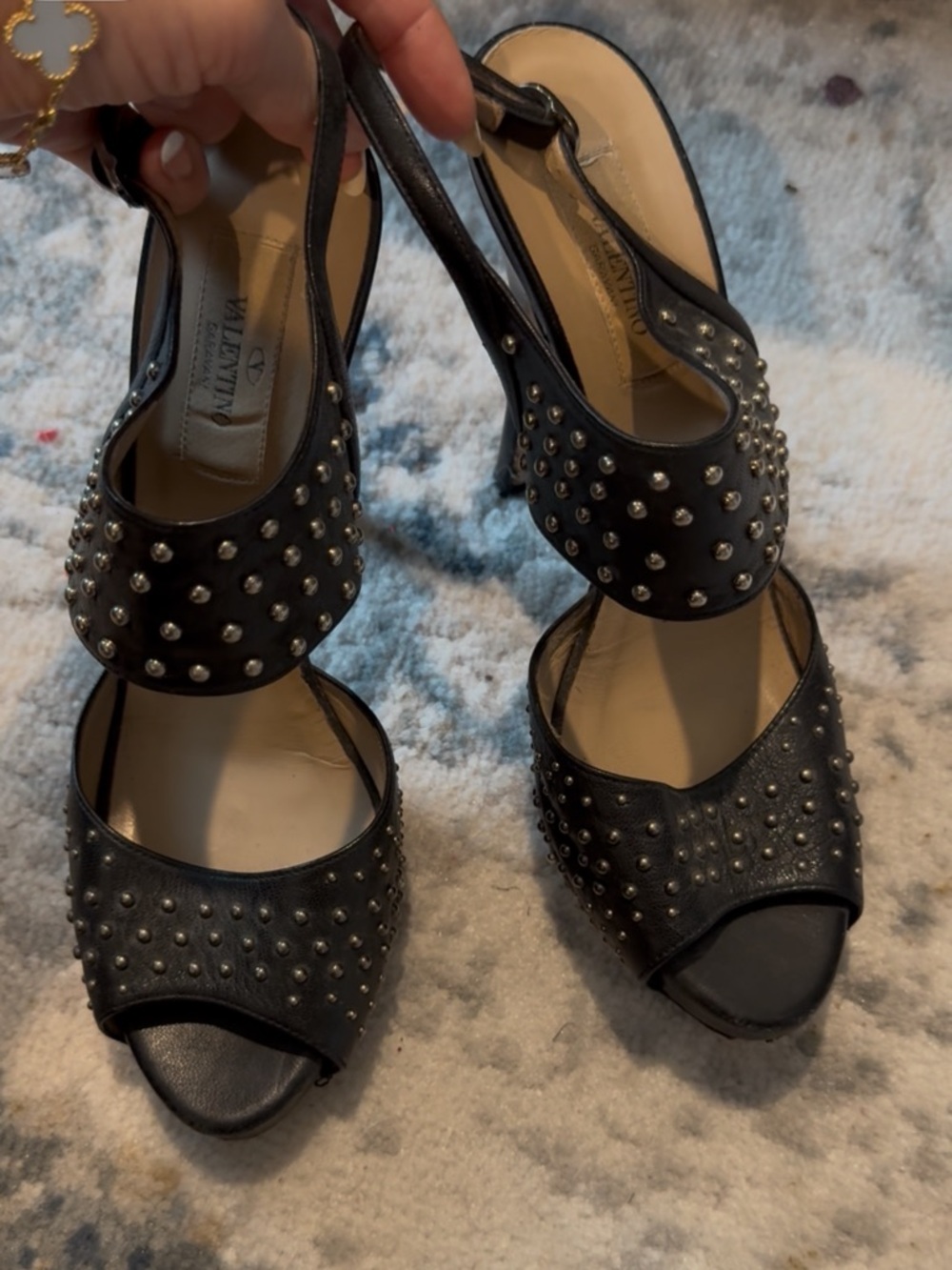 Valentino Garavani Black Studded Open-Toe Slingback Sandals 👡 heels fits 7-7.5